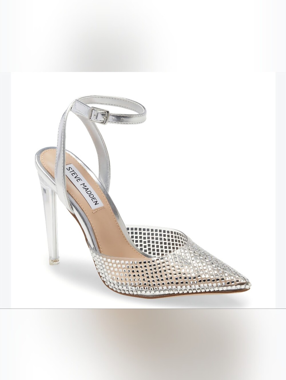 Steve Madden Silver Mesh Ankle-Strap Pointed Stilettos, NWT